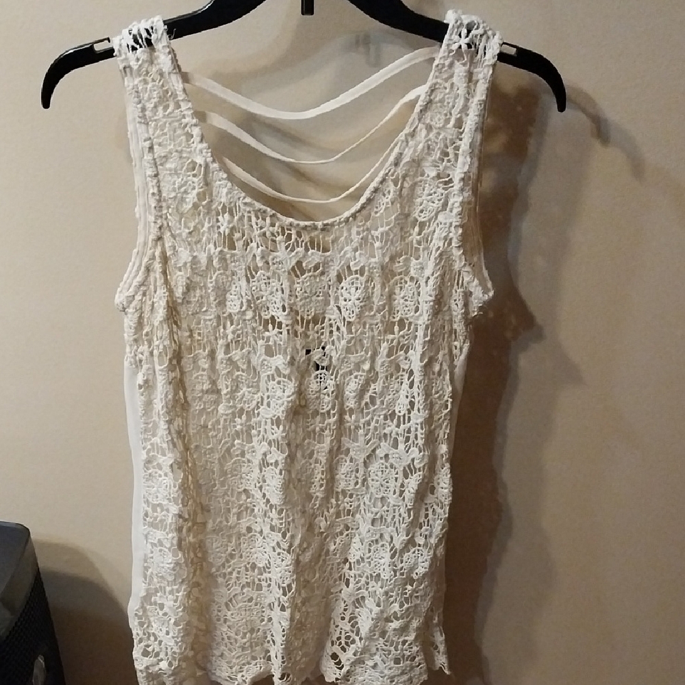 Cream Lace Tank Top with Intricate Design